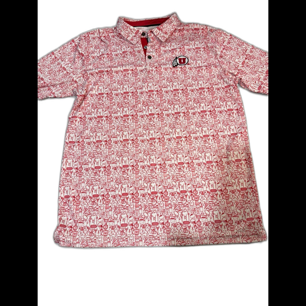 Colosseum Utah Utes Men's L Red/White Graphic Print Polo Shirt Short Sleeve